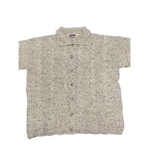 Highland Home Vintage Pure Wool Cable Knit Beige Cardigan Sweater; Large 25" PTP